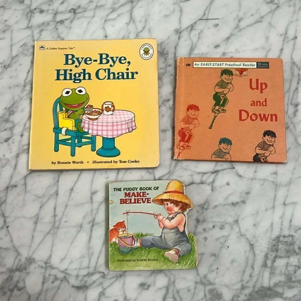 Vintage Bye-Bye High-Chair Kermit, Up & Down and Make-Believe board book Bundle